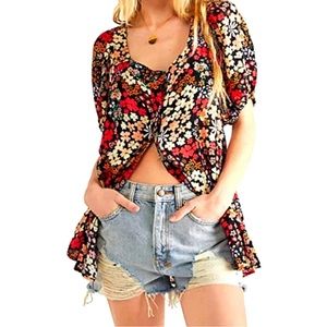 Free People NWT Boho Tunic Floral Button Down Top, Size XL